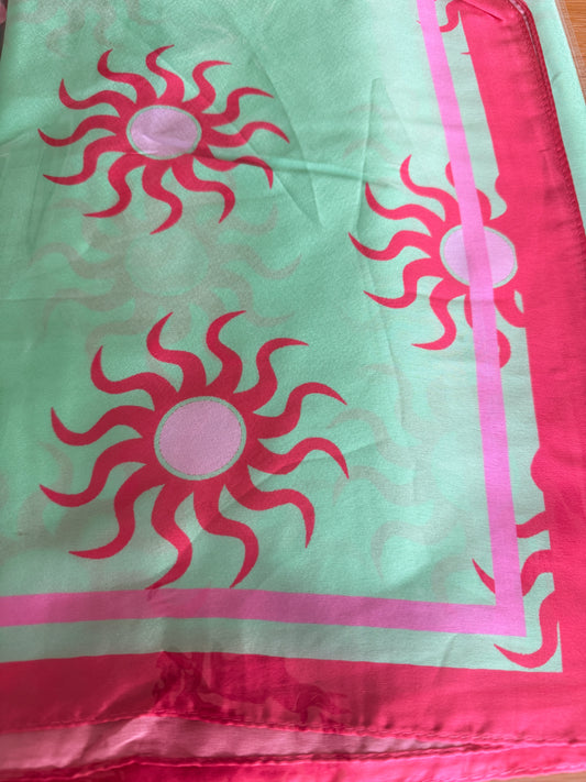 Mint/Pink Sun Print Floaty Kaftan Dress