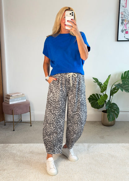 Grey Leopard Barrel Joggers
