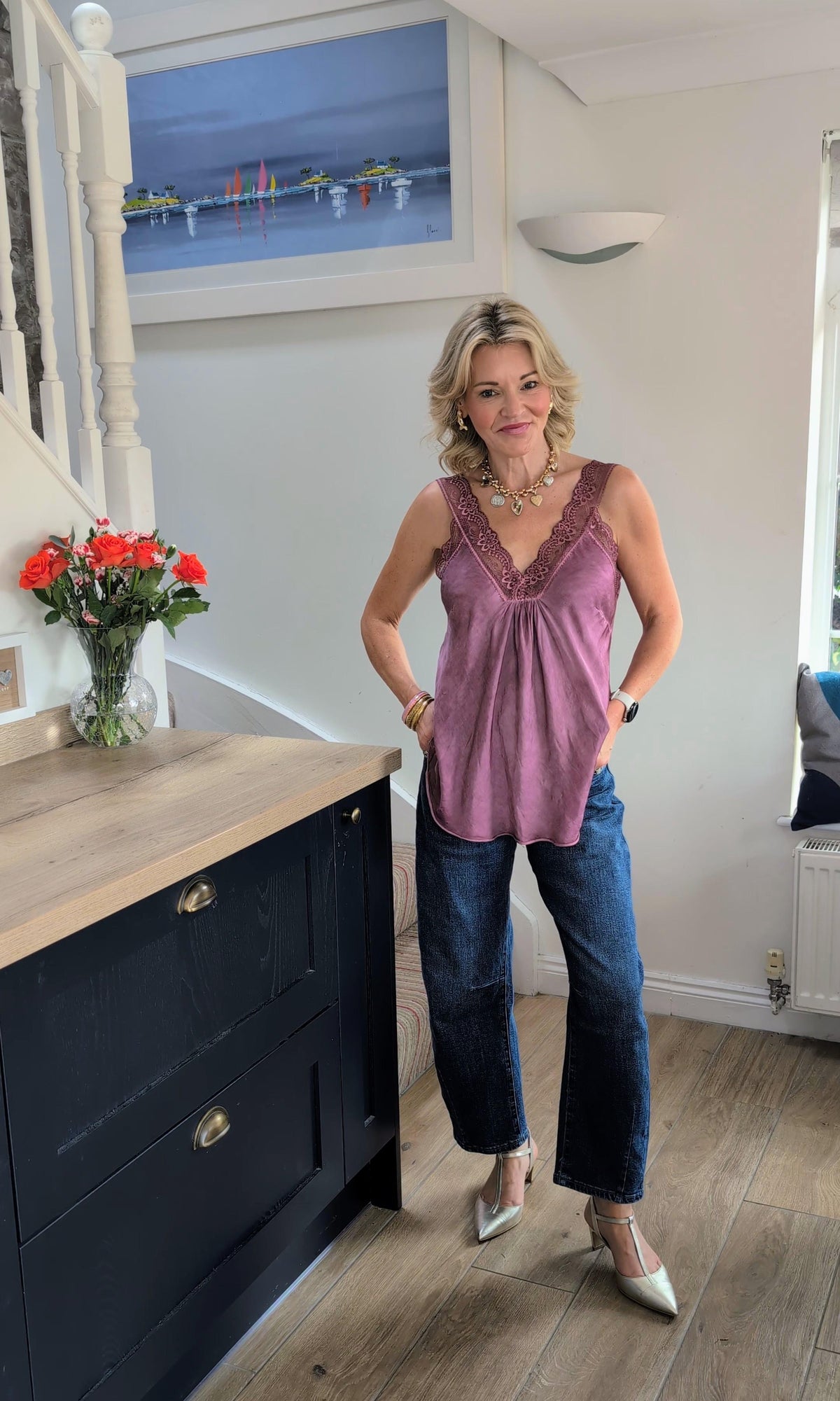 Mulberry Satin/Lace Cami Top