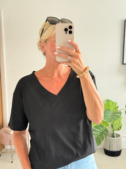 Black Relaxed V-Neck T-Shirt