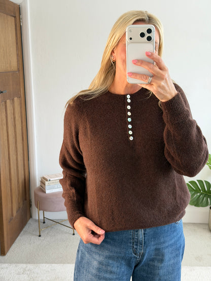 Chocolate Alpaca Mix Button Jumper