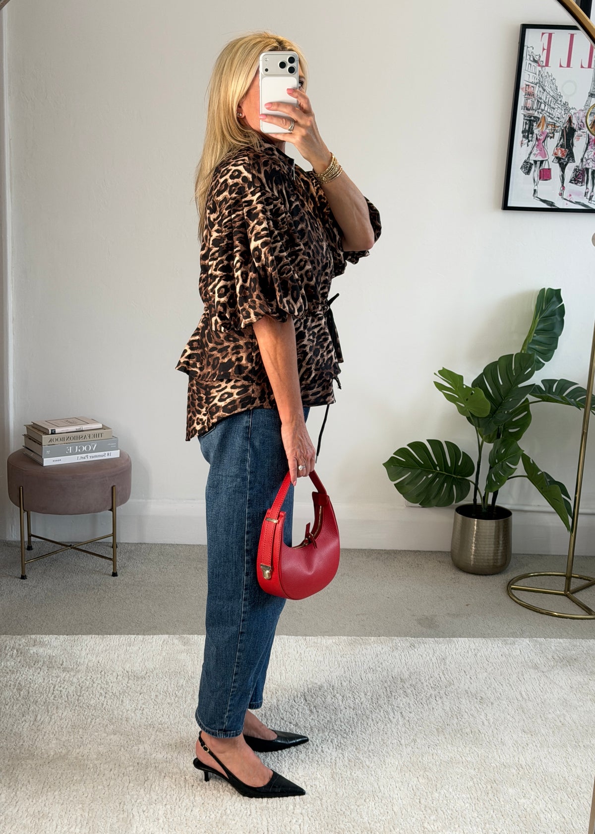 Leopard Balloon Sleeve Peplum Jacket