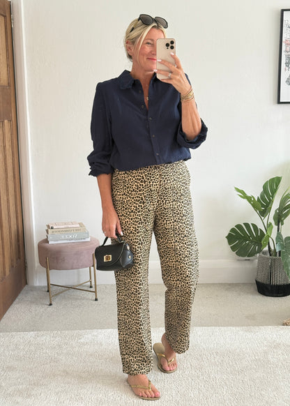 Leopard Print Straight Leg Trousers