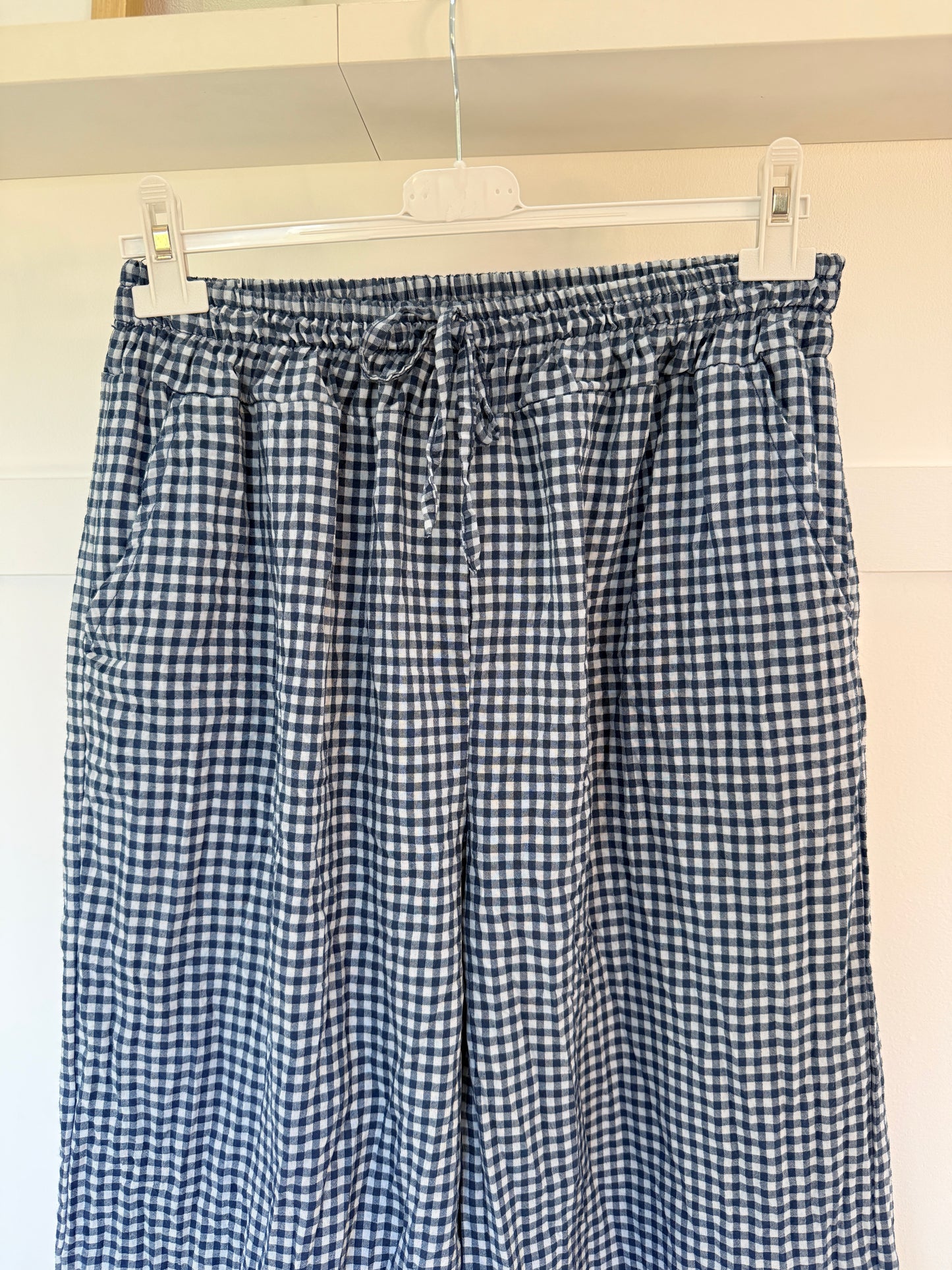 Navy Gingham Wide leg Trousers