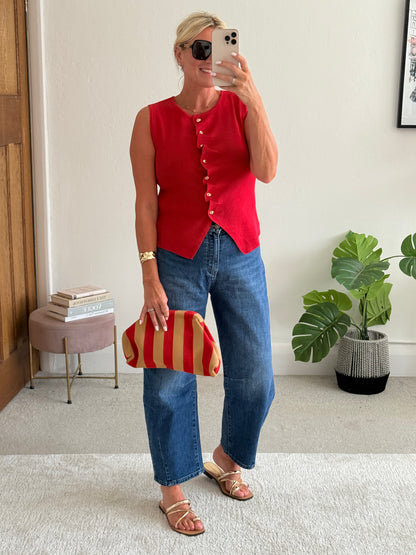Red Tailored Knit Waistcoat