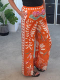 Orange Silk Mix Printed Trousers