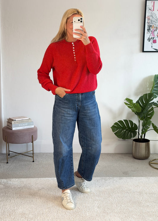 Red Alpaca Mix Button Jumper