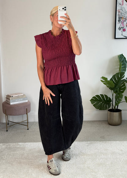 Plum Smocked Peplum Top