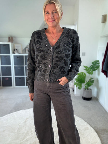 Dk Grey Sequin Animal Cardigan