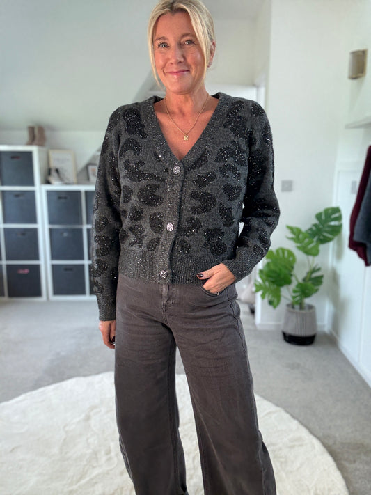 Dk Grey Sequin Animal Cardigan