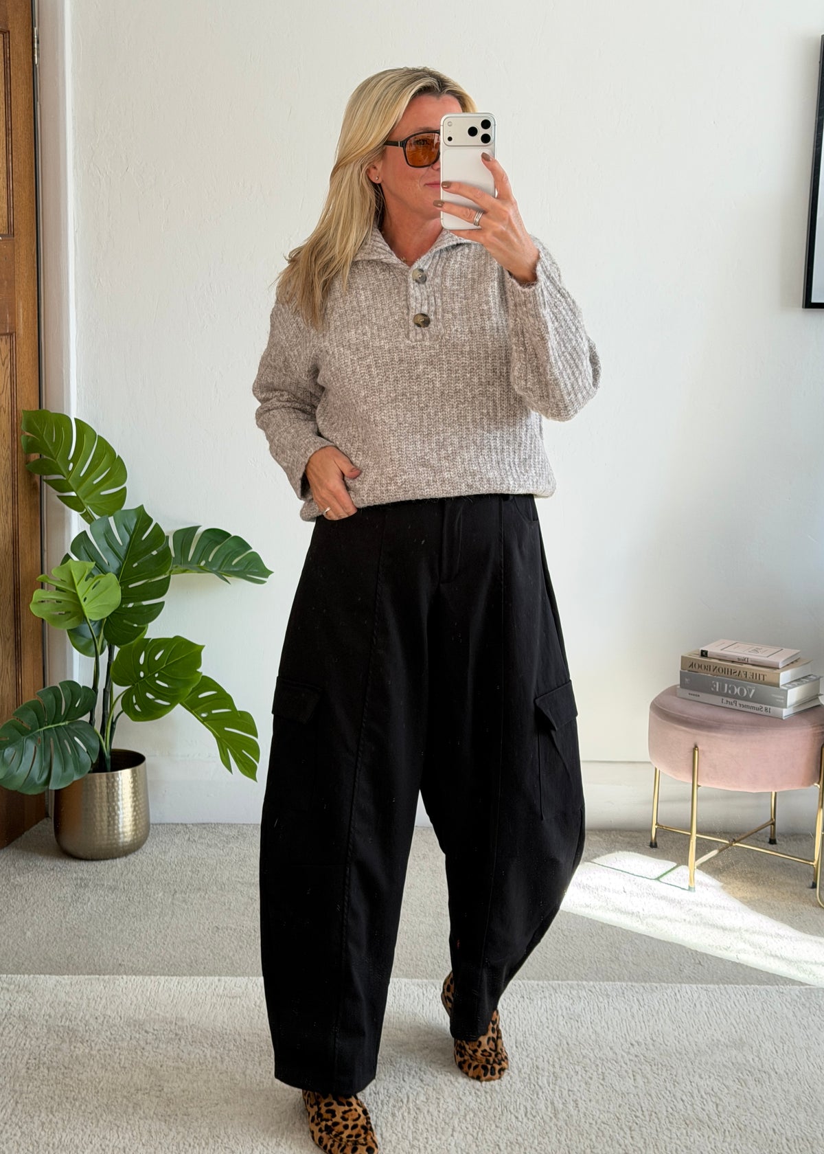 Black Barrel Leg Cargo Trousers