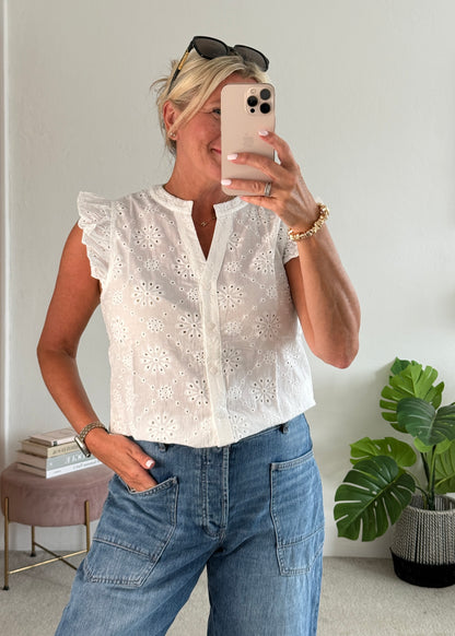 White Floral Broderie Anglaise Blouse