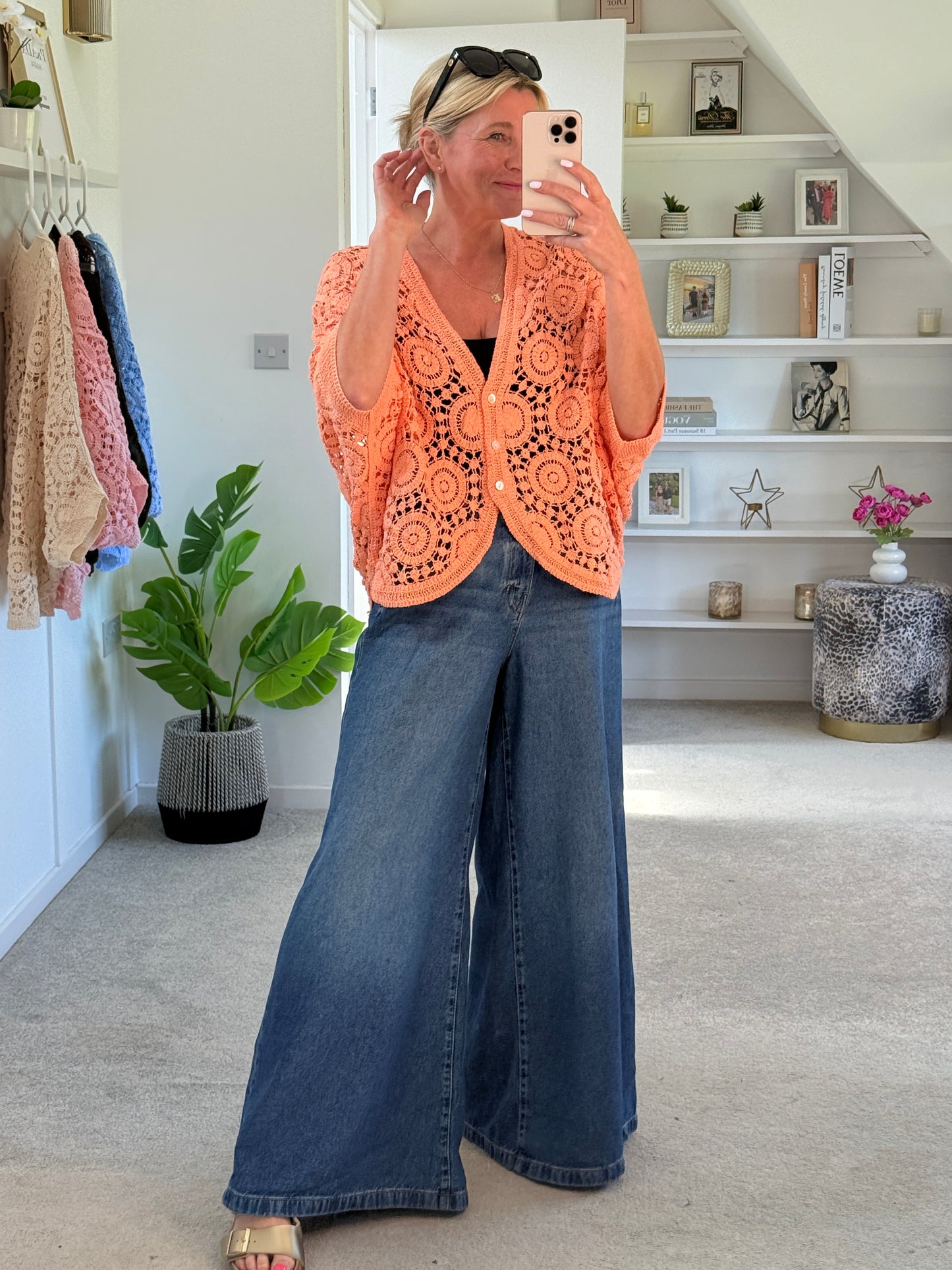 Papaya Circle Design Crochet Cardigan