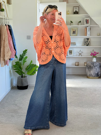 Papaya Circle Design Crochet Cardigan