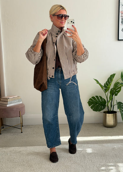 Chocolate Check Funnel Neck Jacket