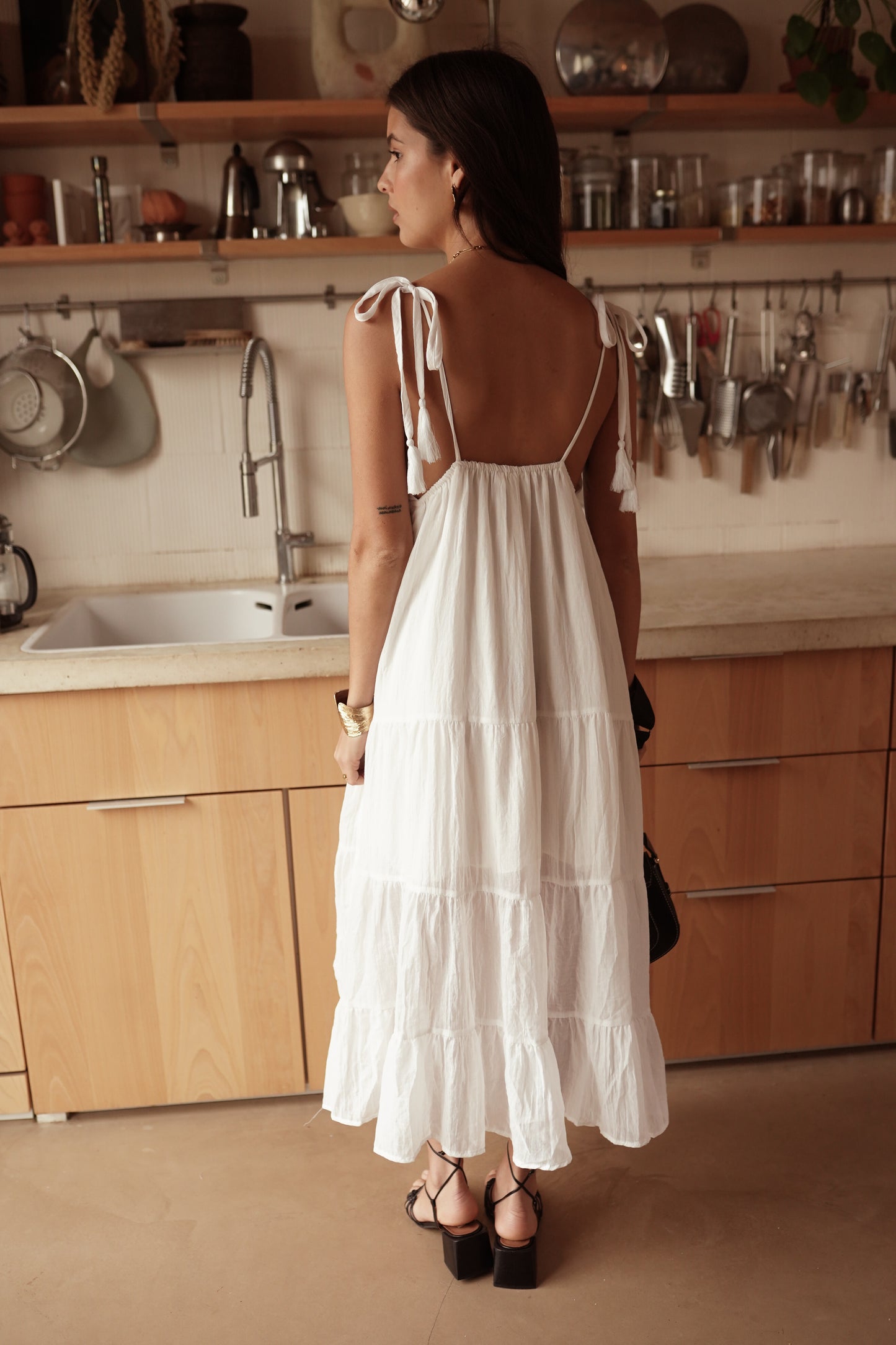 Kelly Green Tie Strap Tiered Maxi Dress