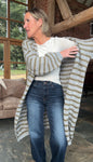 Flo Stripe Long Cardigan - Grey/Khaki