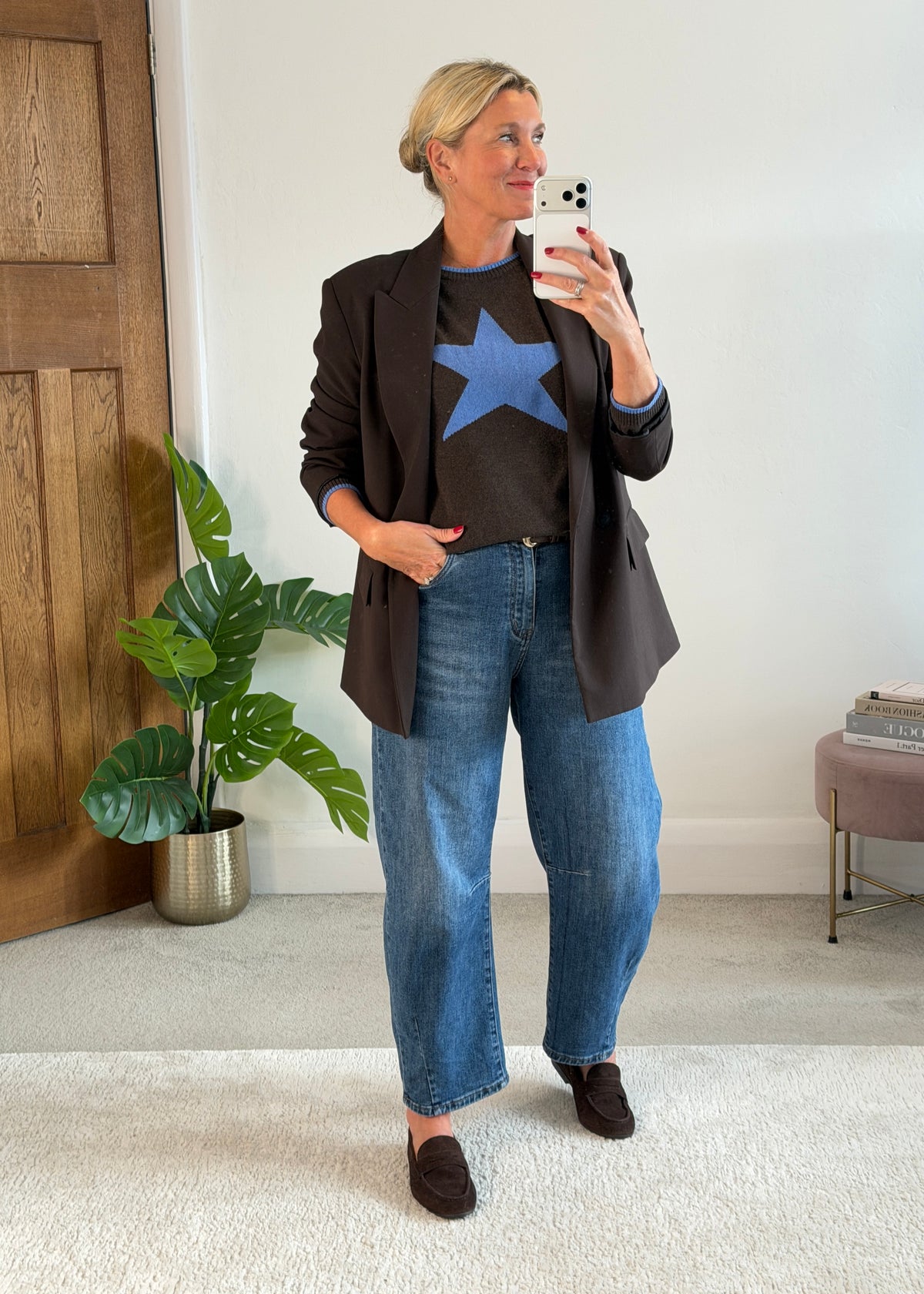 Chocolate/Cornflower Cashmere Mix Star Jumper