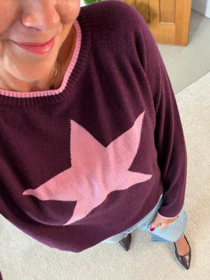 Plum/Pink Cashmere Mix Star Jumper