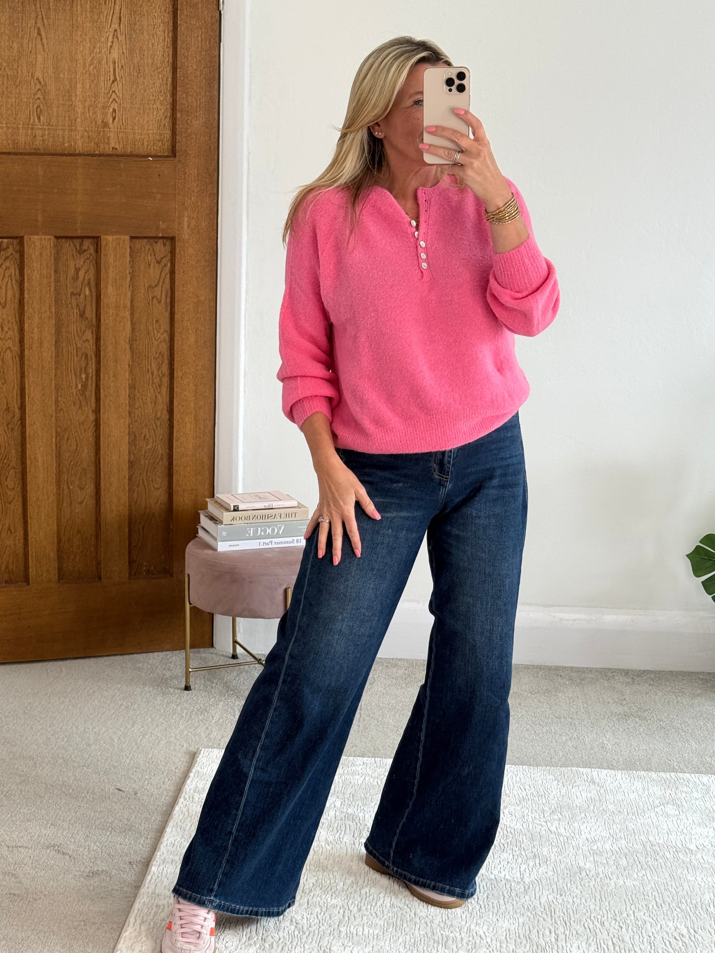 Bubblegum Pink Alpaca Mix Button Jumper