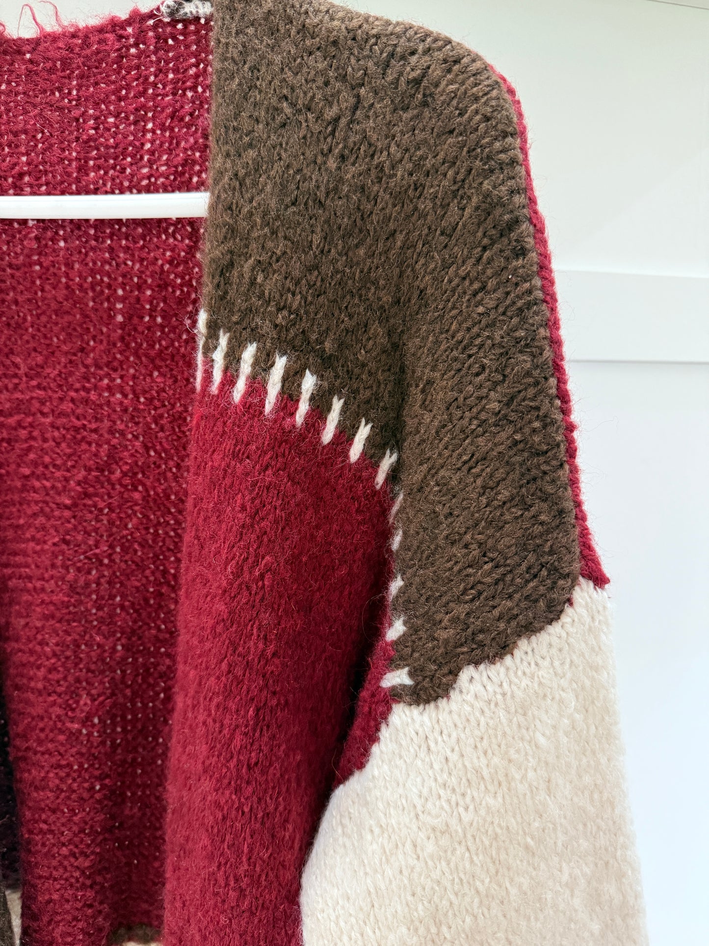 Brown/Mocha Patchwork Contrast Stitch Cosy Cardigan