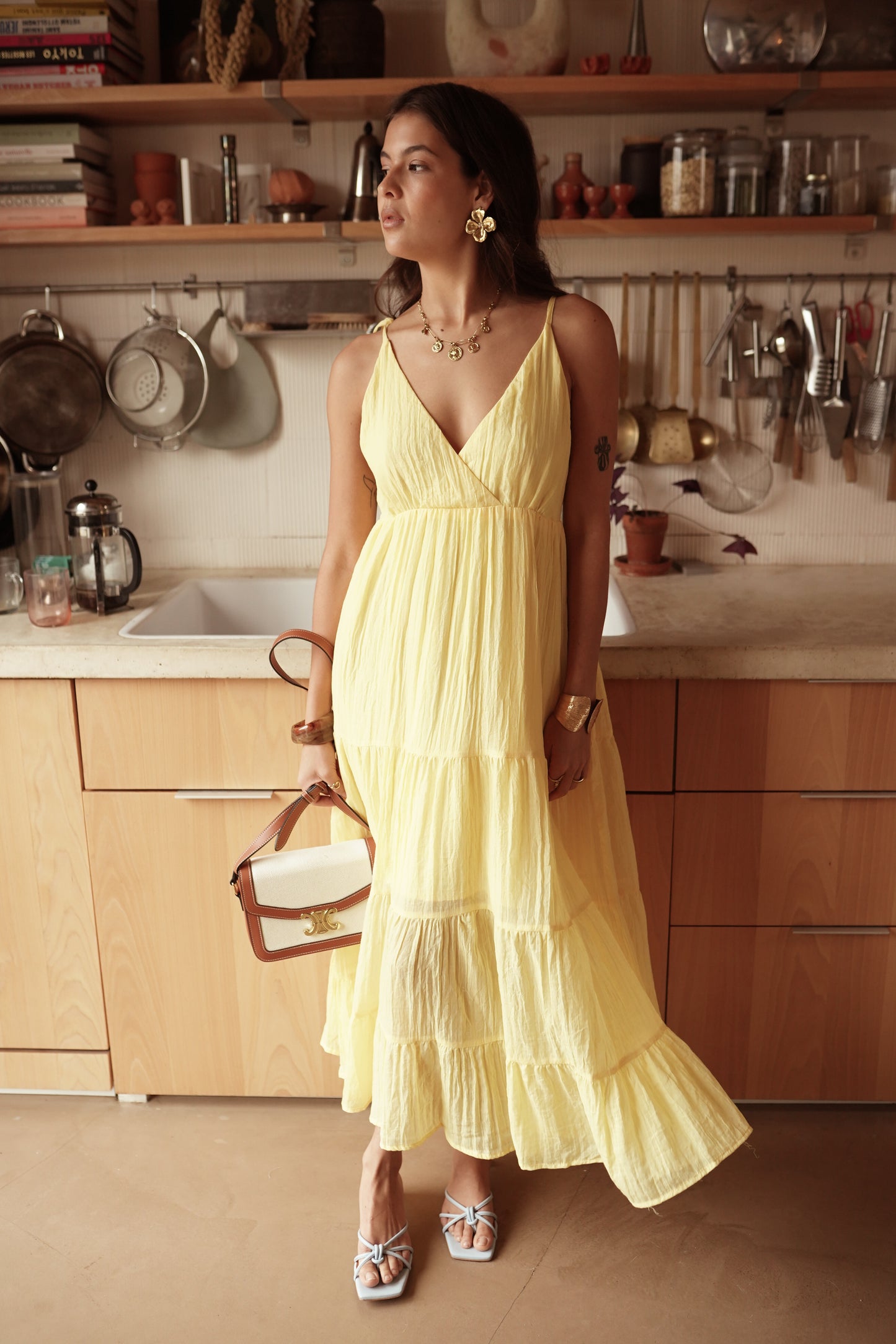 Kelly Green Tie Strap Tiered Maxi Dress