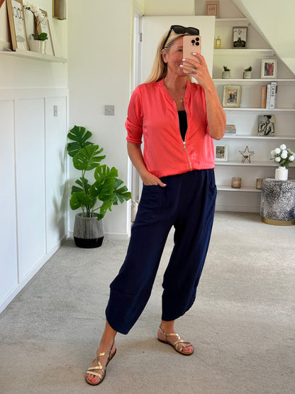 Coral Silk Mix 1/2 Sleeve Bomber Jacket