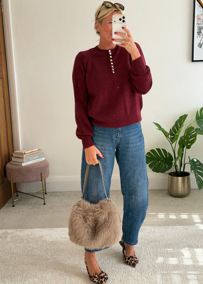 Burgundy Alpaca Mix Button Jumper