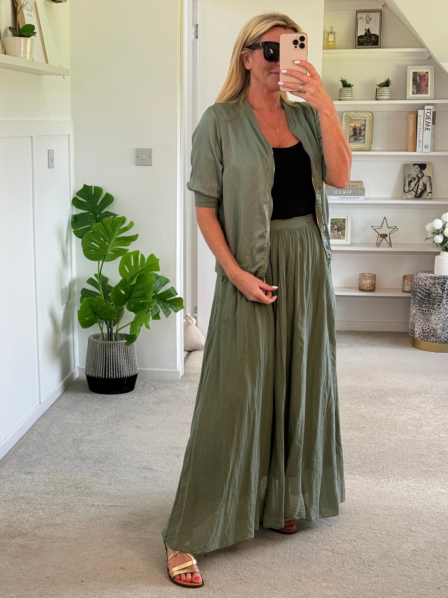 Khaki Silk Mix 1/2 Sleeve Bomber Jacket
