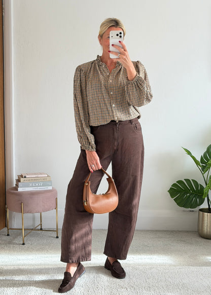 Cream Heritage Check Frill Collar Blouse