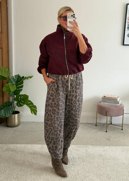 Burgundy Brushed Funnel Neck Zip Jacket