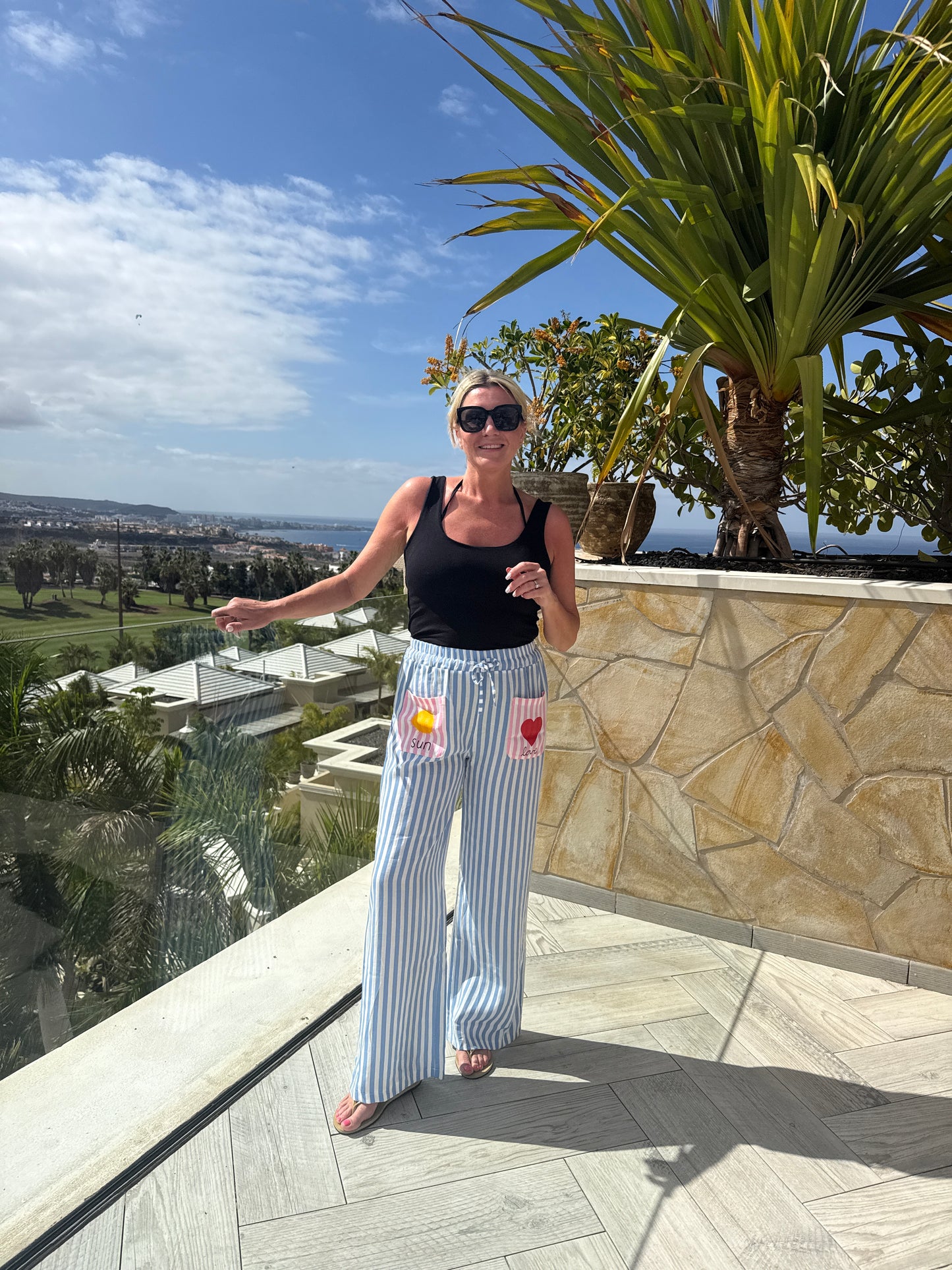 Blue Candy Stripe Linen Mix Trousers