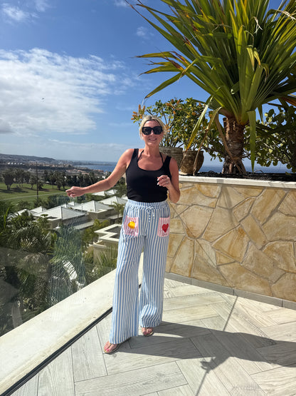 Blue Candy Stripe Linen Mix Trousers
