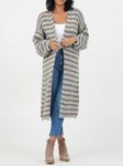 Flo Stripe Long Cardigan - Cream/Taupe