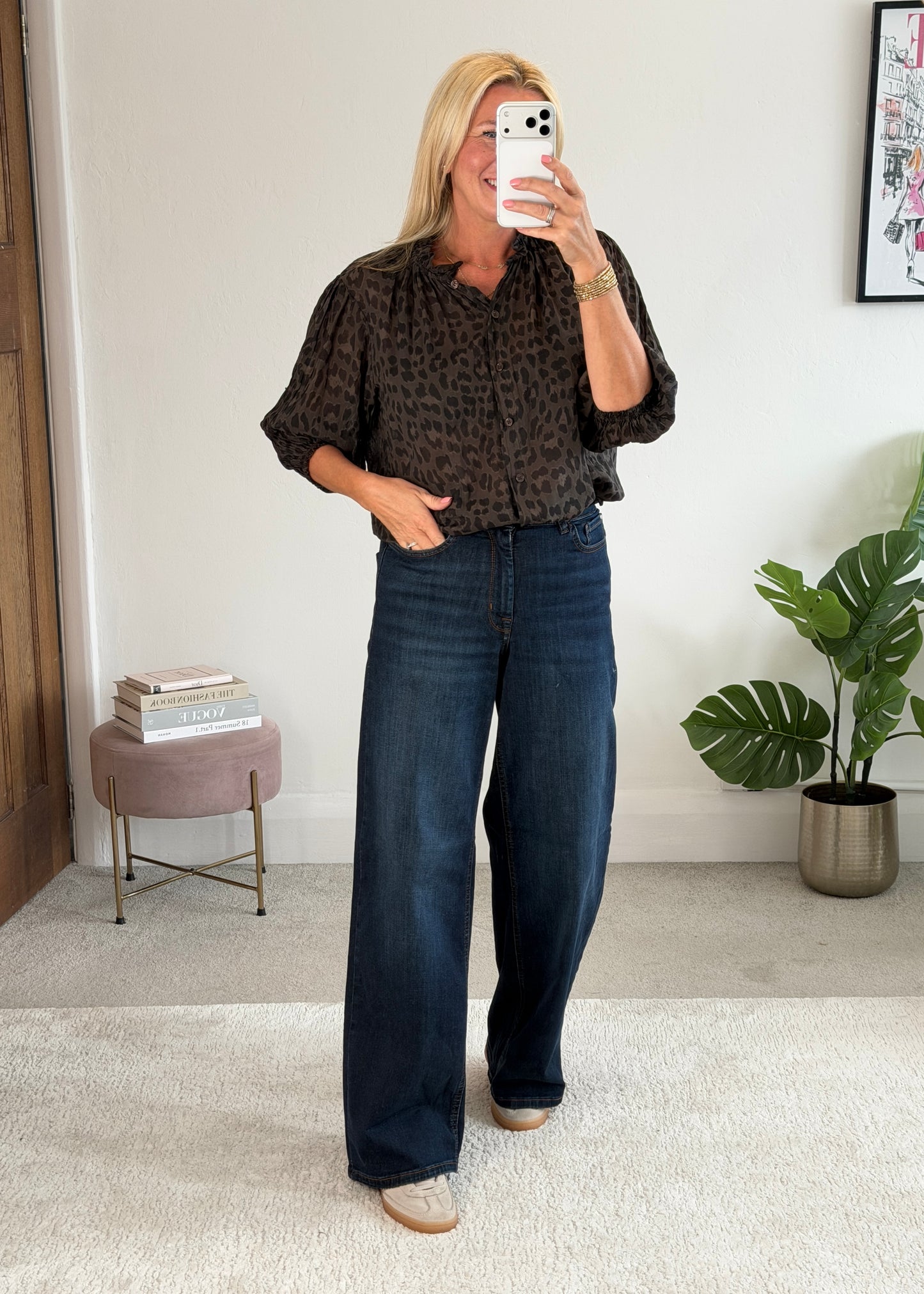 Chocolate Leopard 3/4 Puff Sleeve Blouse