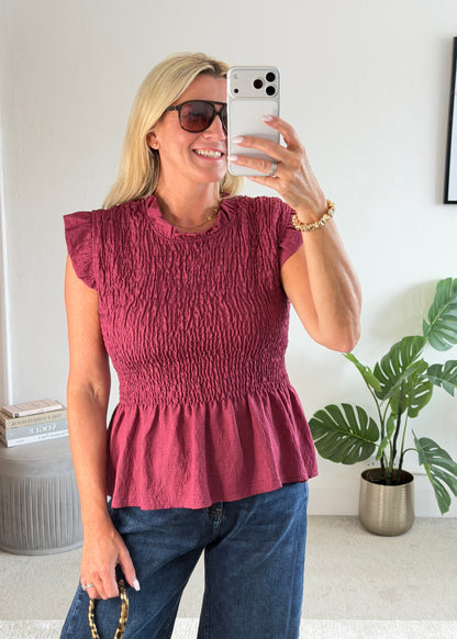 Chocolate Smocked Peplum Top