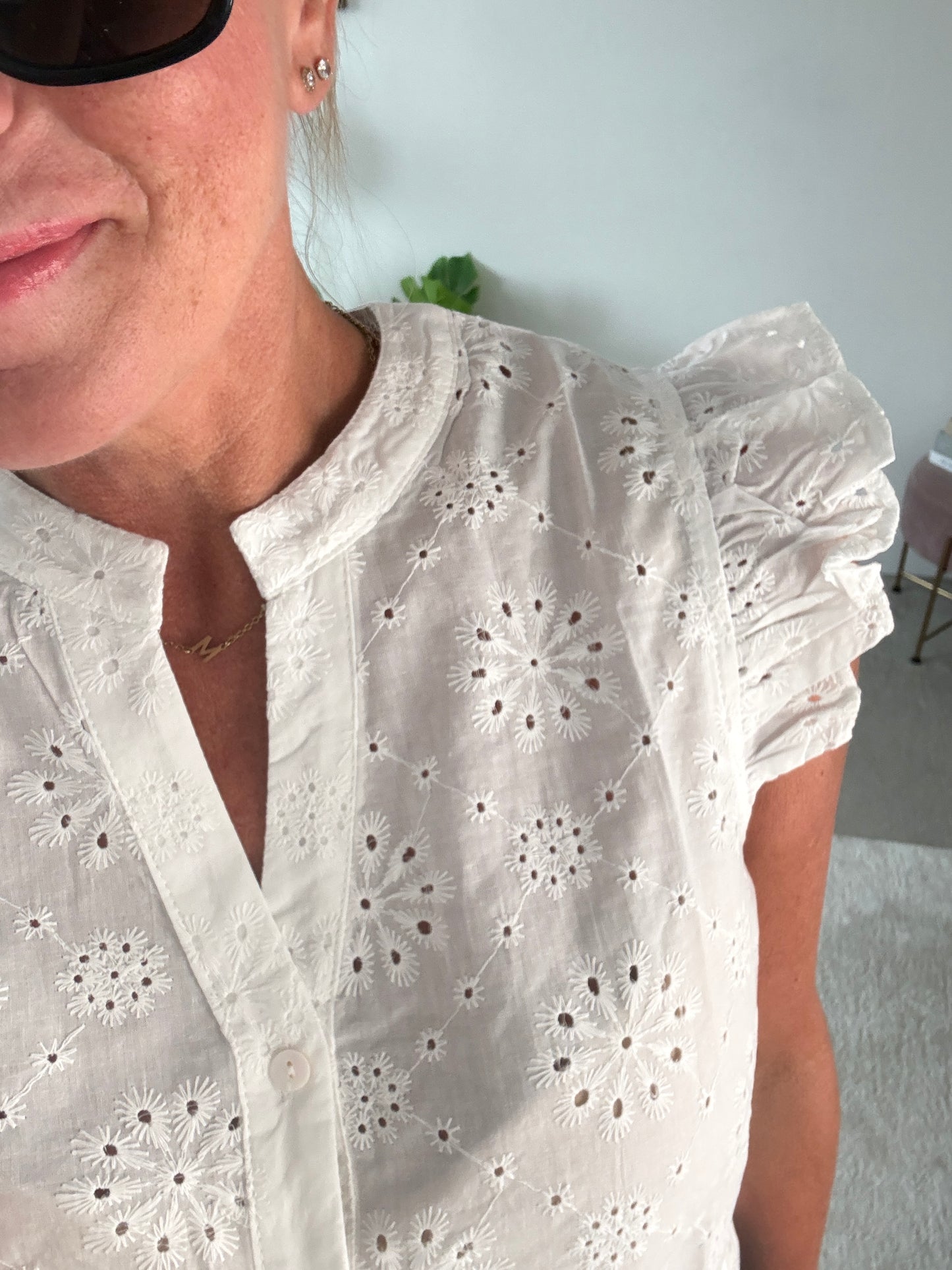 White Floral Broderie Anglaise Blouse
