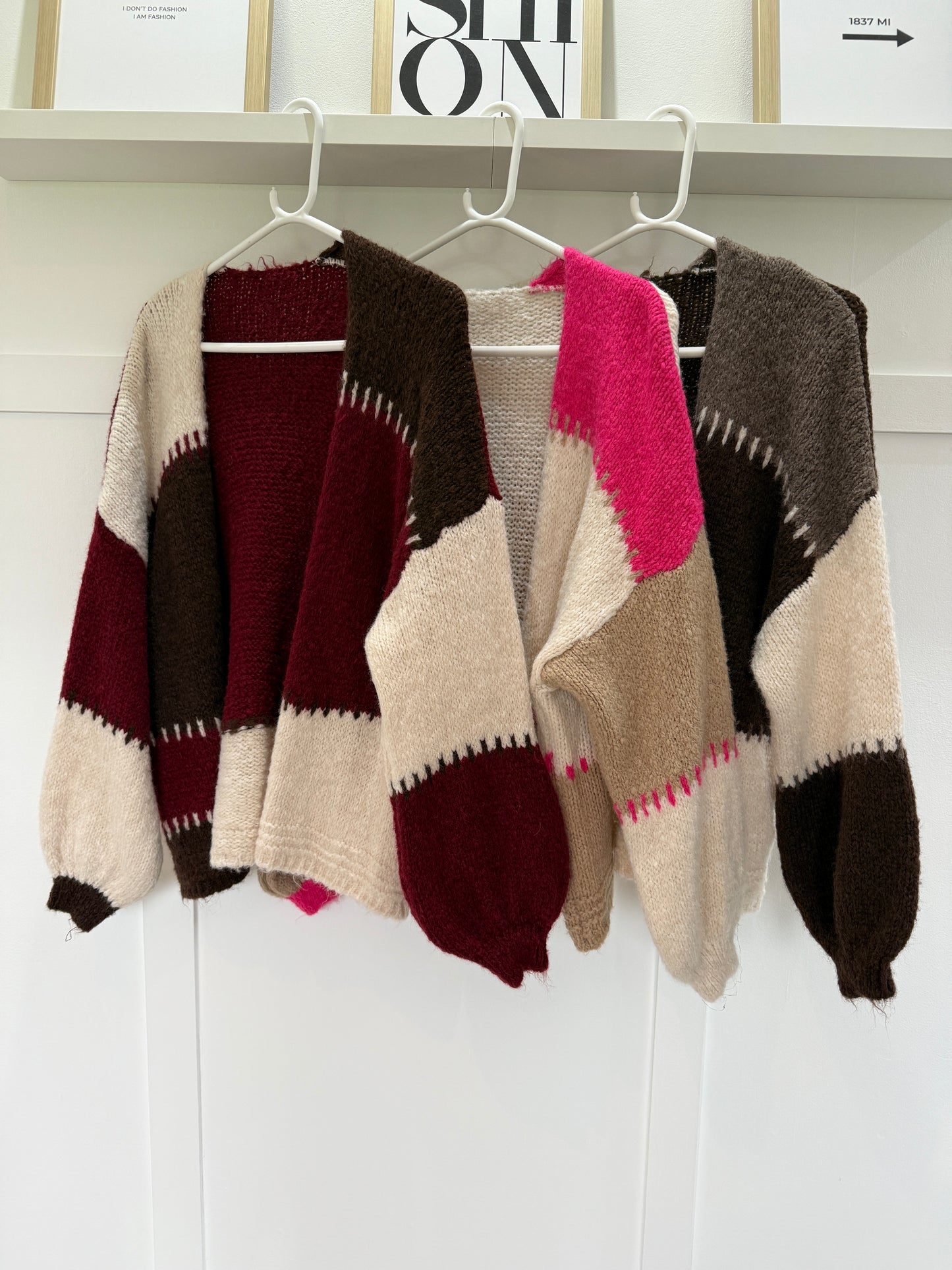 Brown/Mocha Patchwork Contrast Stitch Cosy Cardigan