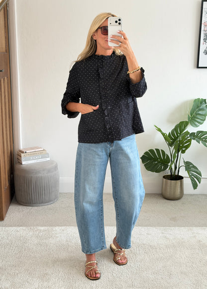 Navy Polka Dot Frill Shacket