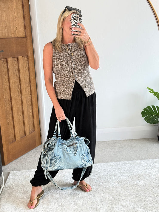 Black Viscose Balloon Leg Trousers