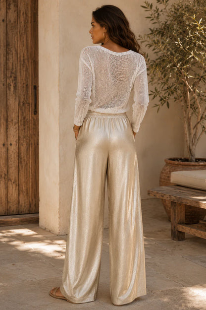 Gold Metallic Wide Leg Trousers