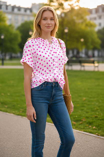 Royal Blue Polka Dot Frill Sleeve Blouse