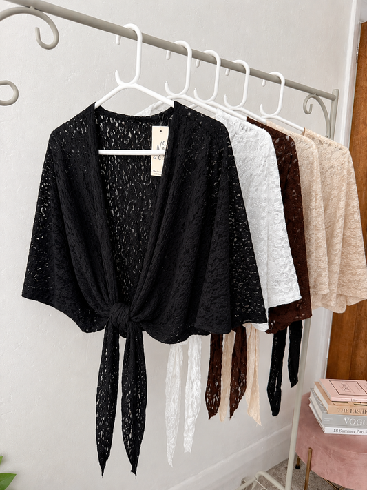 Black Lace Tie Front Bolero Cardigan