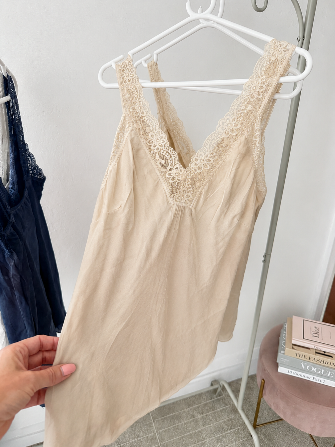 Light Coral Satin/Lace Gathered V Neck Top