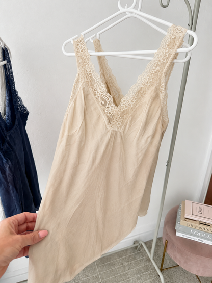 Light Coral Satin/Lace Gathered V Neck Top