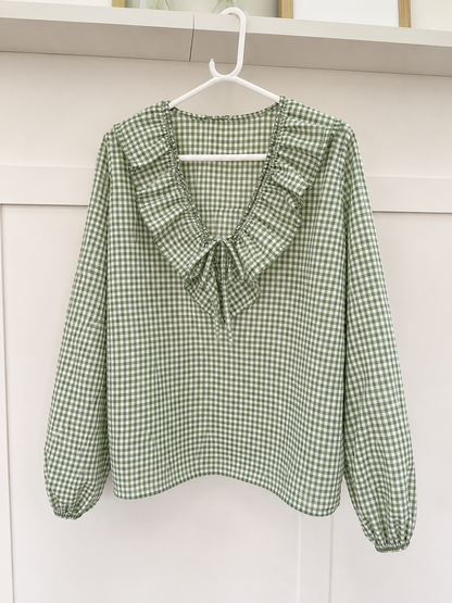 Pink Gingham Ruffle Blouse