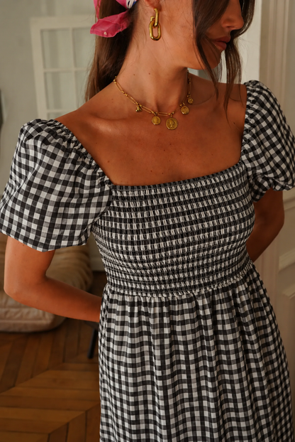 Black/White Gingham Bardot Maxi Dress