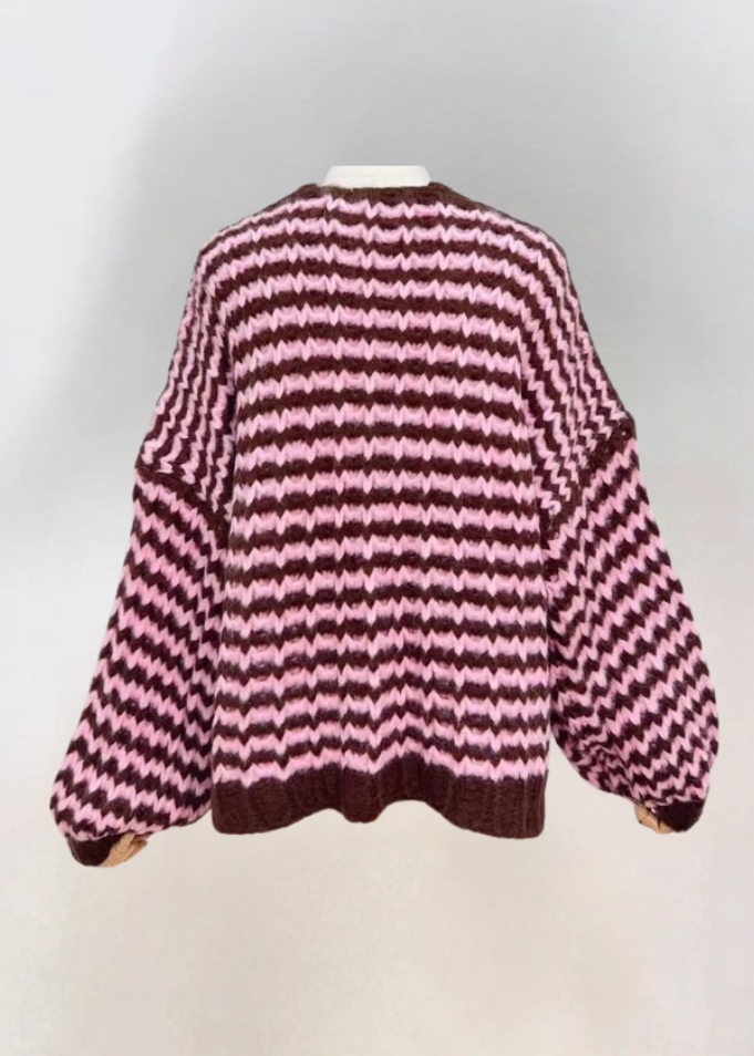 Chocolate/Pink Cosy Stripe Cardigan