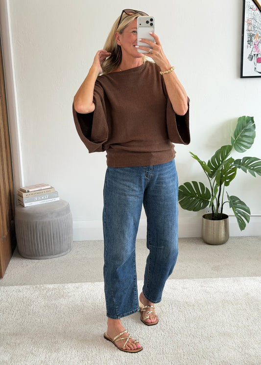 Chocolate 3/4 Sleeve Batwing Jumper