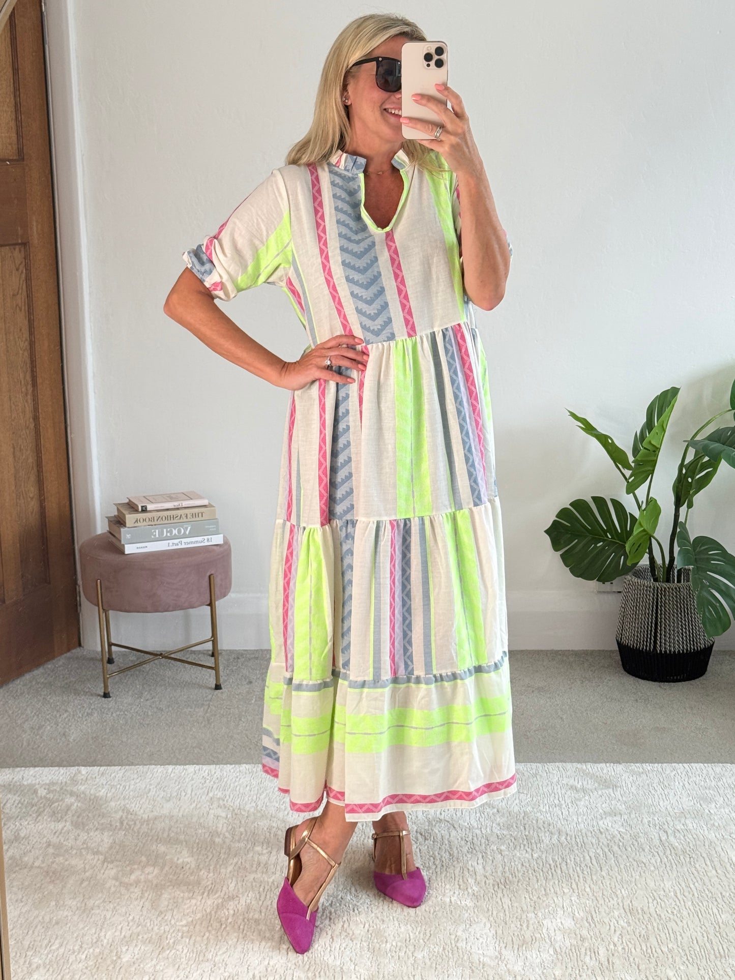 Neon/Blue Aztec Maxi Dress